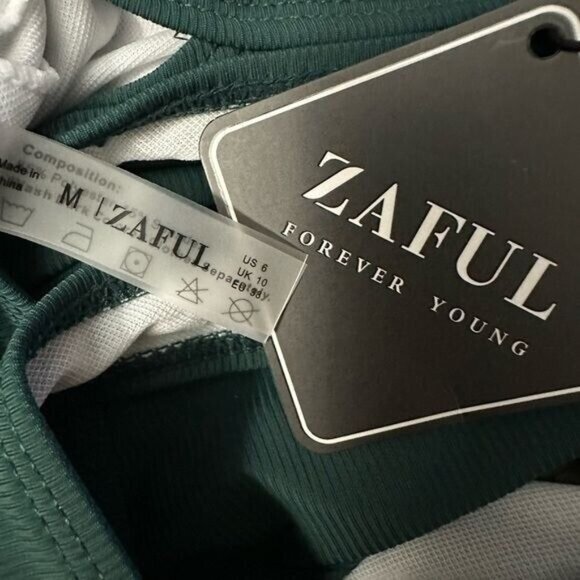 Zaful Women Two-Piece Swimsuit Medium Bikini Green High-Waisted Cutout Back Tie - Picture 5 of 6